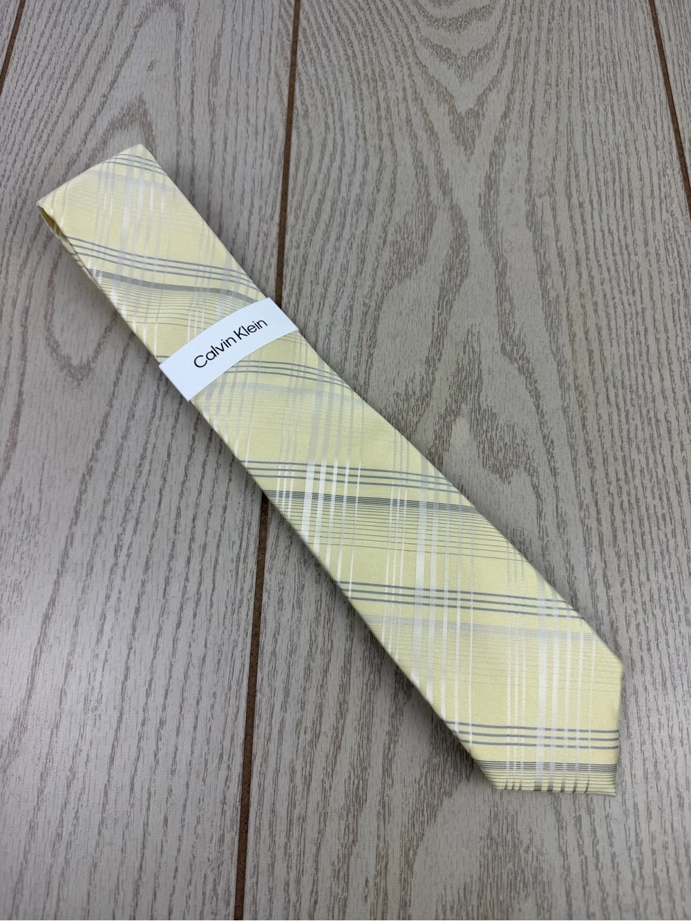 860 Calvin Klein Tie Yellow Plaid 700 CK21100301 Silk Poly Blend MSRP $69.50